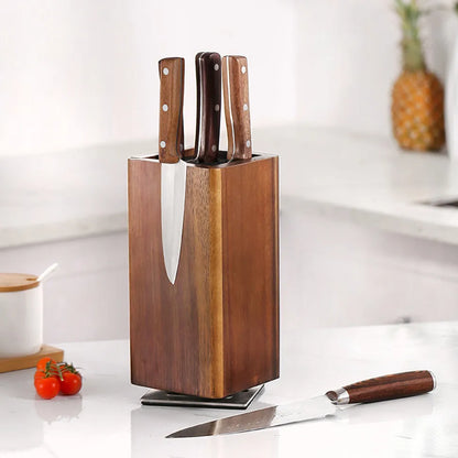 Magnetic Rotating Wood Knife Holder  360° Rotatable Knife Block For  Kitchen Knives Storage With Anti Slip Pad Wood Knife Board