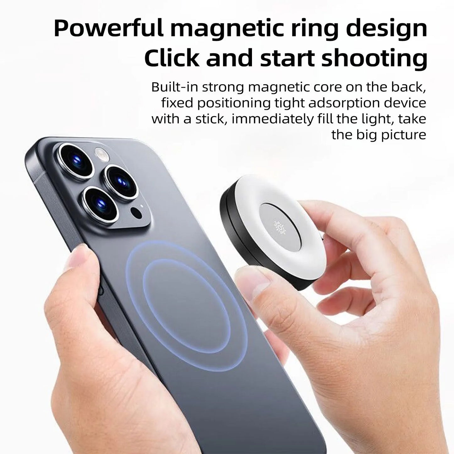 Anillo de luz magnético para selfies, luz de relleno magnética para smartphone, mini luz de bolsillo para selfies para iPhone, XIAOMI, HUAWEI y SAMSUNG (2500K-9000K)