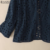 Stylish Autumn Hollow Out Cardigans ZANZEA Women Embroidered Blouse Elegant Shirts 2025 Fashion 3/4 Sleeve Kimonos Slim Fit Tops