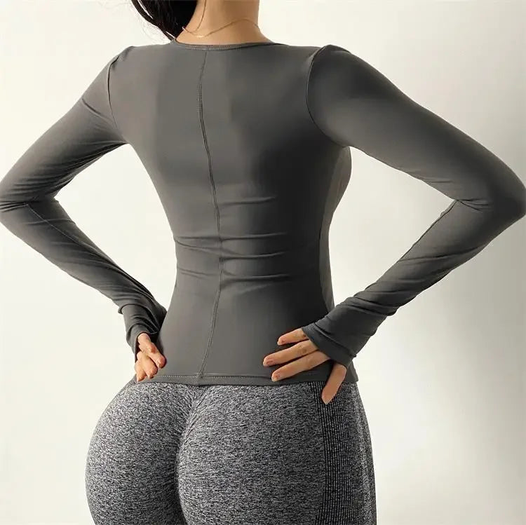 Sexy Slim Fit Long Sleeve Sports Jacket With Chest Pad Women's Yoga Running Fitness Top For Autumn Nike Airbag Training Shoes