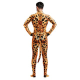 Zawaland Tiger Leopard Cheetah Petsuit for Men Animal Disguise Costume Crotch Zipper Zentai Halloween Carnival Full Bodysuits