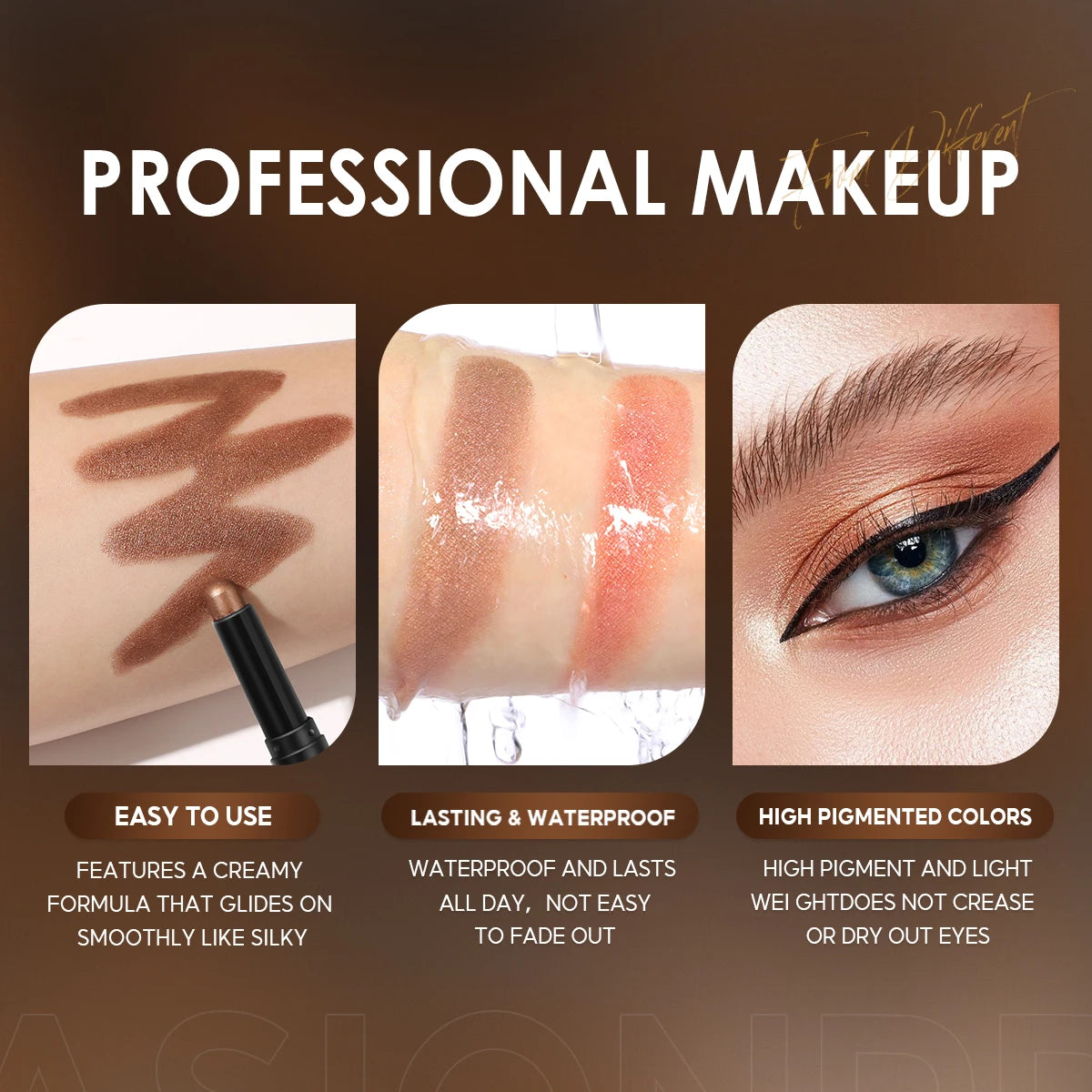 FOCALLURE Lápiz de sombra de ojos perlado de 24 colores, resistente al agua, con brillo, pigmento brillante, delineador en barra, herramientas de maquillaje