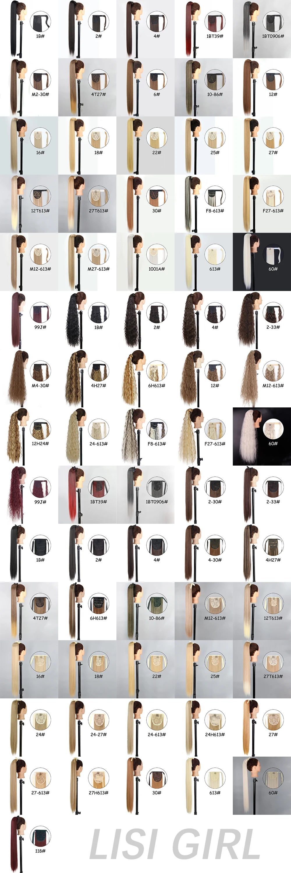 34inches Synthetic Ponytail Hair Extension Clip in Fake Wig Hairpiece Blonde Wrap Around Pigtail Long Smooth Overhead Pony Tail