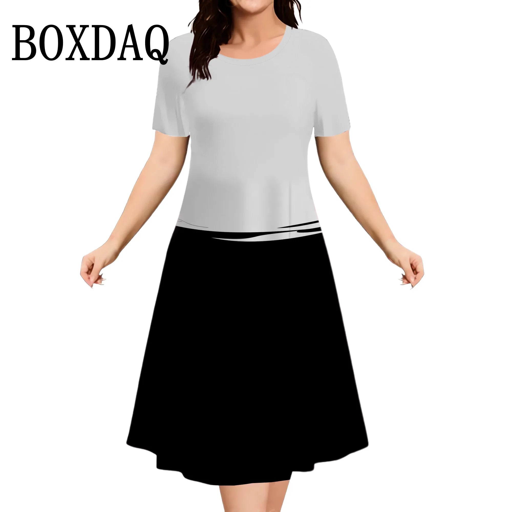 2025 Summer Women Dress Fashion Plus Size Short Sleeve Dress Black White Contrast Color Loose A-Line Dress Big Size 9XL Clothing