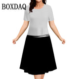 2025 Summer Women Dress Fashion Plus Size Short Sleeve Dress Black White Contrast Color Loose A-Line Dress Big Size 9XL Clothing