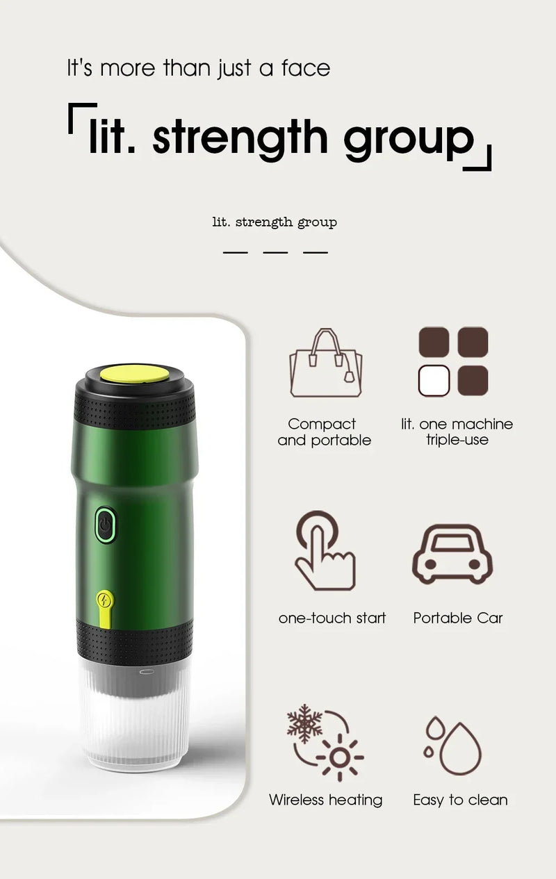 Electric Portable Coffee Machine Portable Italian Espresso Machine for Car & Home 3-in-1 Capsule Powder Travel Coffee Maker