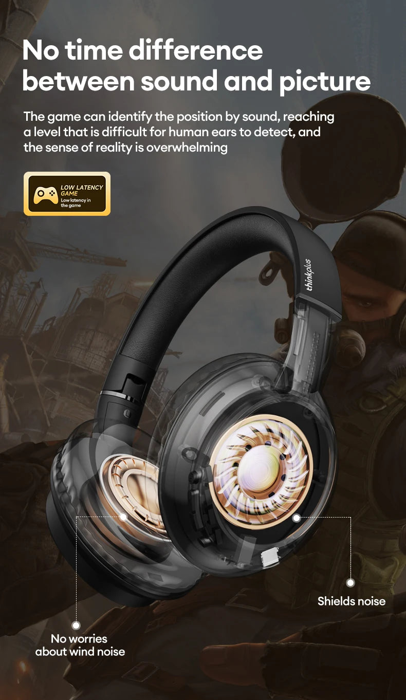 Lenovo TH11 Over-Ear Headsets Bluetooth 5.4 HI-FI Stereo Noise Cancelling Headphones Wireless Wired Gaming Earphones Comfortable