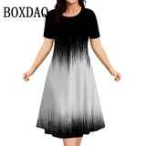 2025 Summer Women Dress Fashion Plus Size Short Sleeve Dress Black White Contrast Color Loose A-Line Dress Big Size 9XL Clothing