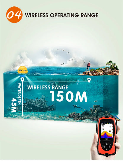 Lucky Sonar Fish Finder FF1108-1CWLA Rechargeable Wireless Sensor 45M Water Depth Echo Sounder Fishing Portable Fish Finder