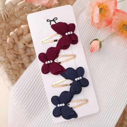 4Pcs/set Cute Baby Girls Knitting Headwear Handmade Crochet Butterfly Alloy Hairs Clips Kids Hairpins Fashion Desgin Headwear