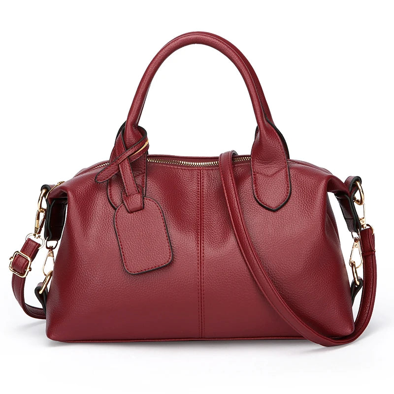 Genuine Brand Soft Leather Shoulder Bag For Women Casual Tote Bag Female Solid Color Purse Simple Design Handbag Commuting Sac