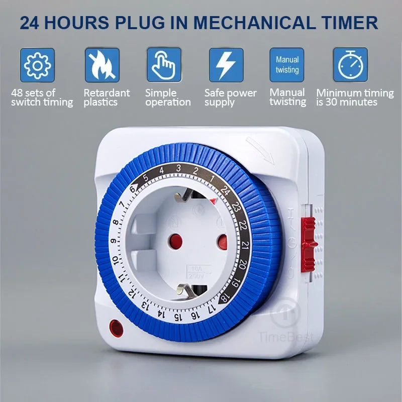 Temporizador de 24 horas para UE/EE. UU., enchufe con temporizador, conexión a tierra mecánica, programable, con cuenta regresiva inteligente, interruptor de bucle, apagado automático