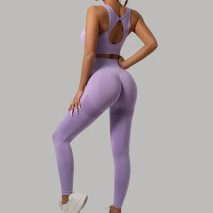 Conjunto deportivo Mileegirl de 2 piezas para mujer, pantalones de yoga push up, sujetador deportivo para gimnasio, leggings de entrenamiento con espalda hueca, conjuntos sin costuras para correr 