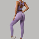 Mileegirl 2 peças conjuntos esportivos femininos, calças de ioga push up, sutiã fitness para academia com costas vazadas, leggings de treino para corrida, conjuntos sem costura