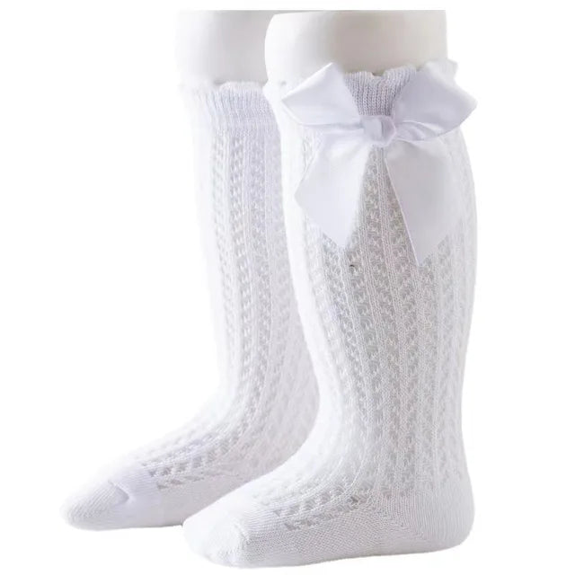 Summer Ultra-thin Mesh Socks Baby Girl Mosquito-resistant Knee Sock Cute Newborn Pink Bow Hollow Cotton Newborn Baby Clothes 