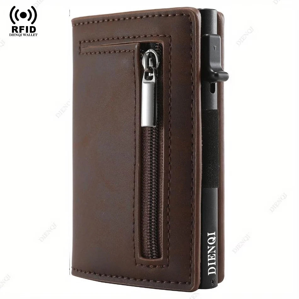 Magnetic Credit Card Holder Luxury Men's Wallet RFID Blocking Pop Up Minimalist Wallet Leather Bank Card Holder Case Vallet for Men