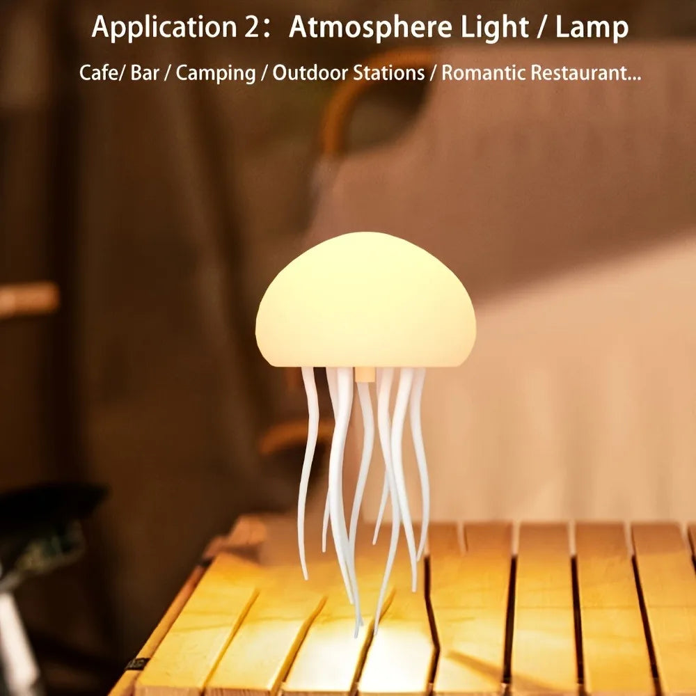 Bionic Jellyfish Night Light,USB Rechargeable with Voice Control,Dancing Tentacles,5 RGB Gradient,Floating Lamp,Bedroom Decor