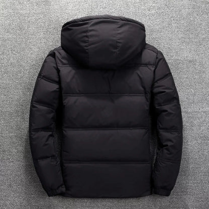 Chaqueta de plumón de 20 grados para hombre, parka de invierno para hombre, chaqueta de plumón de pato blanca con capucha para exteriores, abrigo de nieve acolchado grueso y cálido de gran tamaño M-4XL