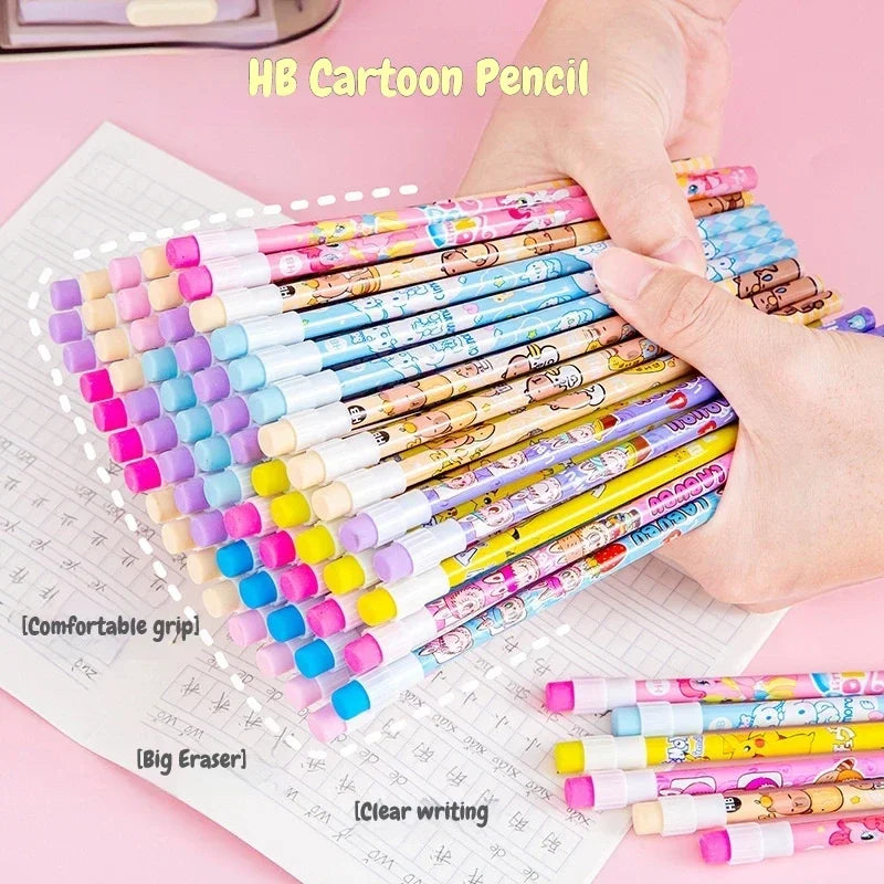 10Pcs/Lot Cute Cartoon HB Pencil With Big Eraser Kawaii Capybara Pony Pencils Student Kids Writing Pen School Stationery Gifts