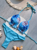 Leaves Printed Halter High Leg Cut Bikini Women Swimwear Female Swimsuit Two-pieces Bikini set Bather Bathing Suit Swim