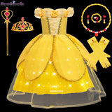 2025 Cosplay Belle Princess Dress Girls Dresses For Beauty and beast Party Clothing Magic stick crown Costume 3-12Y