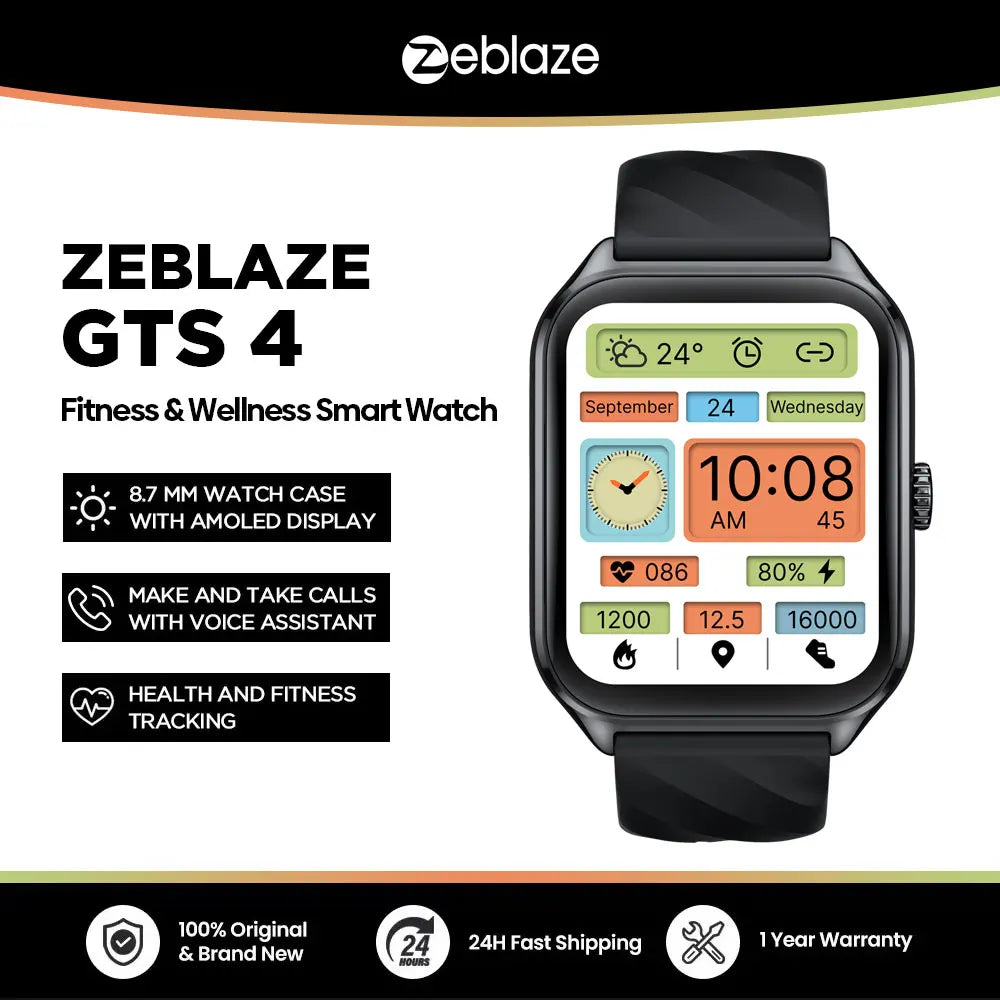 New Zeblaze GTS 4 Voice Calling 1.94" HD AMOLED Screen Smart Watch 100+ Sports Modes Heart Rate SpO2 Health Tracking Smartwatch
