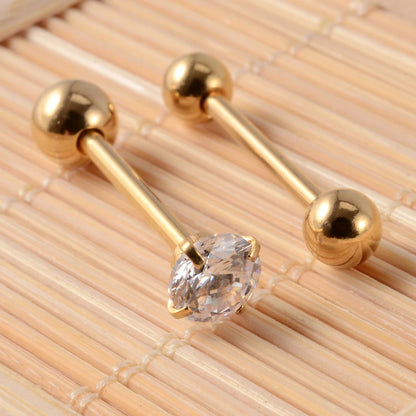 2 piercings de lengua de acero quirúrgico antialérgicos con circonitas y bola, joyería de moda.