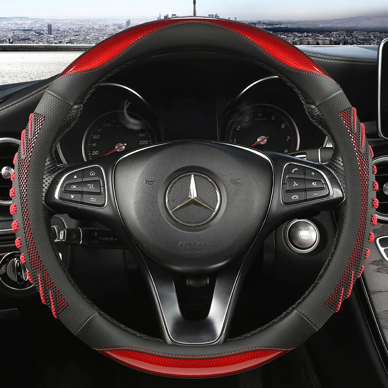 Three-dimensional Honeycomb Steering Wheel Cover  Durable Leather Cover with Anti-slip Linning Universal 14.5-15in
