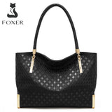 FOXER Genuine Leather Lady's Handbag Elegant Luxury Design Women Shoulder Bag Large Capacity Tote Bag Best Gift for Mom, Wife