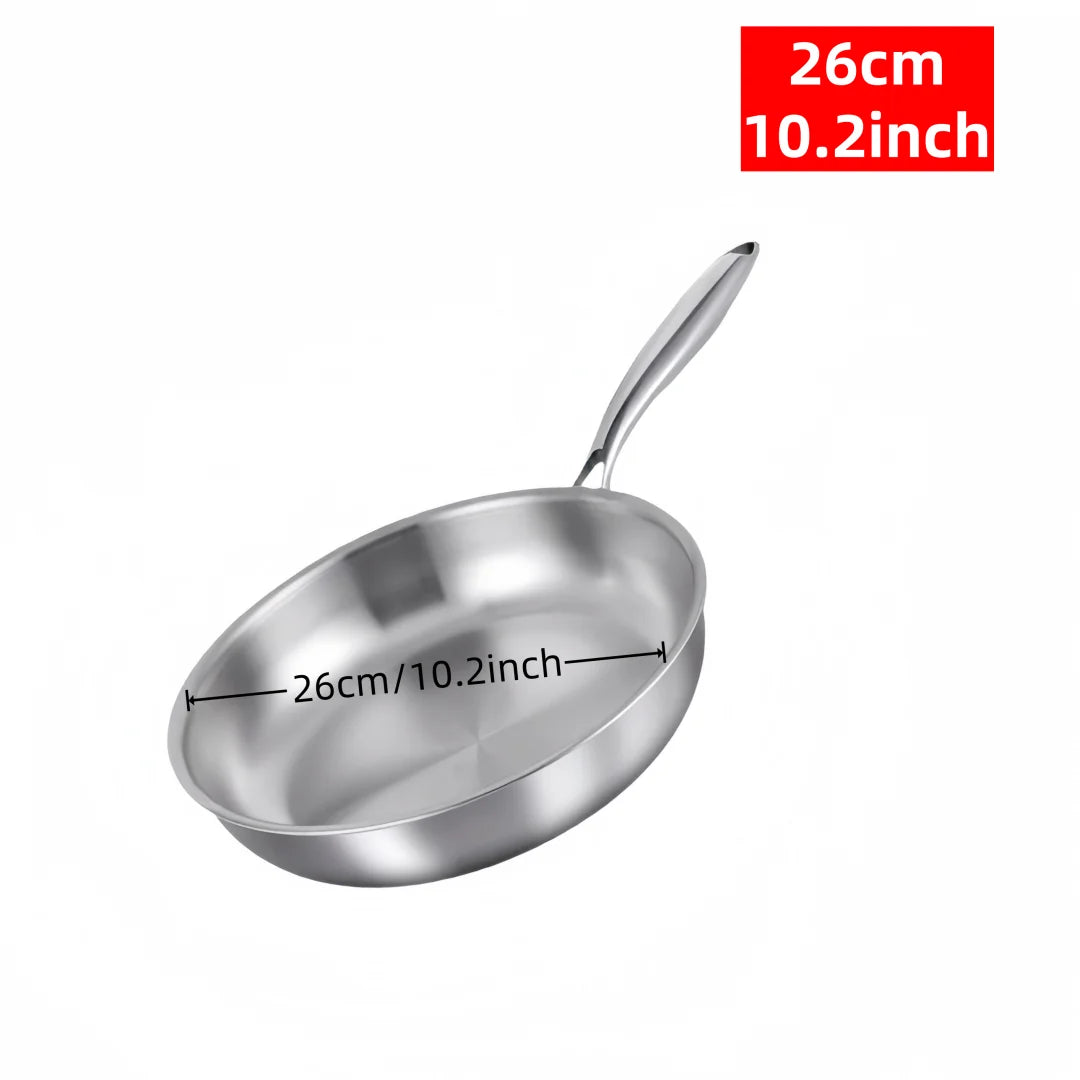 304 Stainless Steel Frying Pan Non-Stick Pan Fried Steak Pot Uncoated Kitchen Cookware For Gas Stove and Induction Cooker