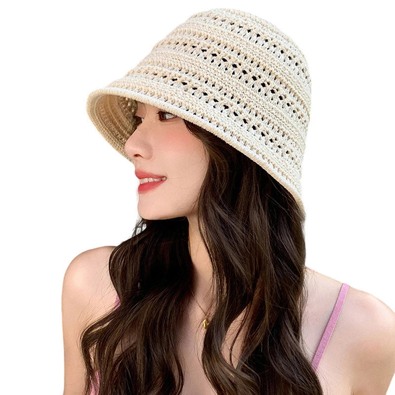 Summer Bucket Hat Fisherman Hat Women Hollow Out Sun Hat Outdoor Casual Versatile Panama Hats Crochet Foldable Caps Beach Cap