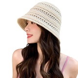 Summer Bucket Hat Fisherman Hat Women Hollow Out Sun Hat Outdoor Casual Versatile Panama Hats Crochet Foldable Caps Beach Cap