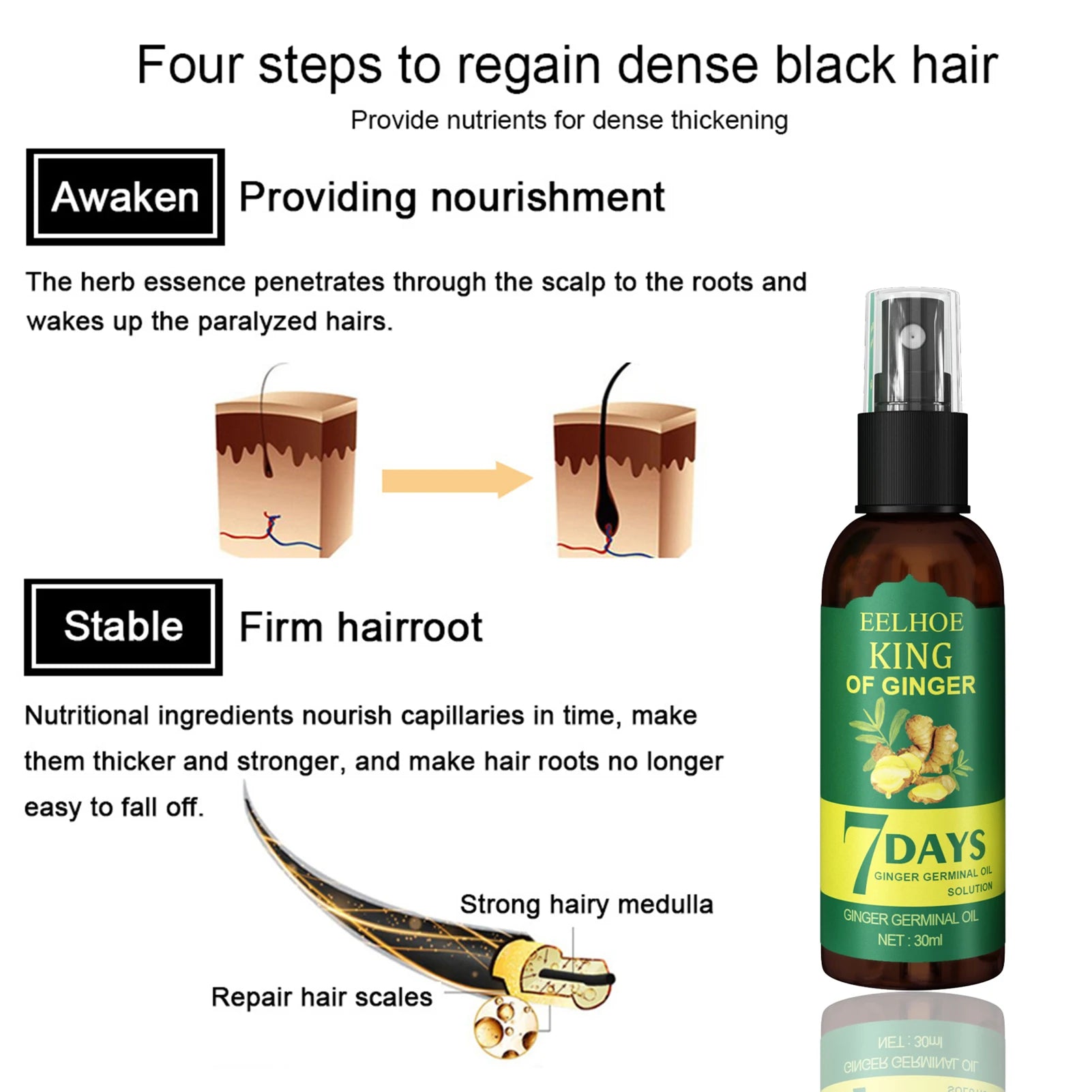 Ginger Hair Growth Serum Sprayer Fast Hair Growth Dense Regrowth Ginger Serum Oil Natural Hair Growth Accelerator For Stronger