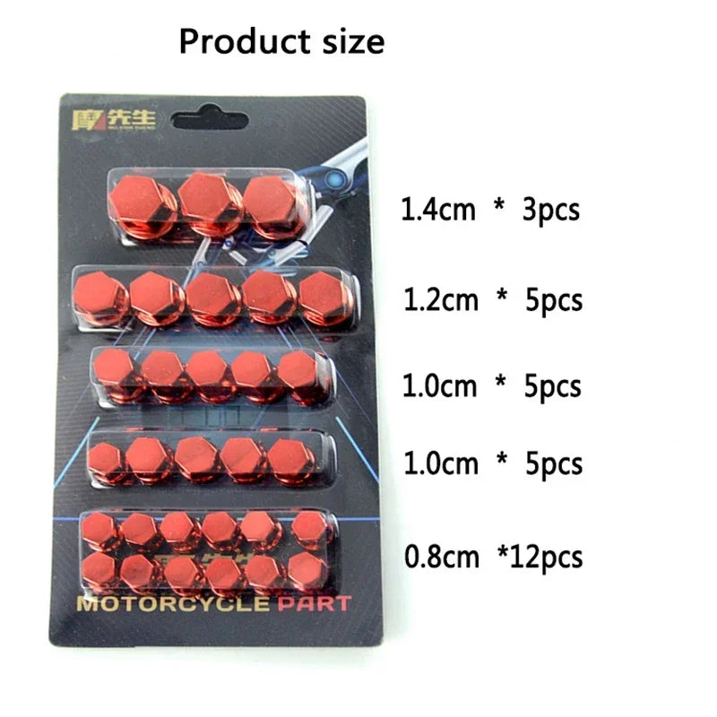 30pcs 0.8cm/1cm/1.2cm/1.4cm Motorcycle Screw Set Decorative Caps Nut Covers Motorcycle Modification Accessories for Yamaha Honda