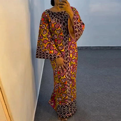 Plus Size VONDA Bohemian Dress 2025 Elegant Women Printing Sundress Vintage Flare Long Sleeve Maxi Vestidos O-Neck Robe Femme