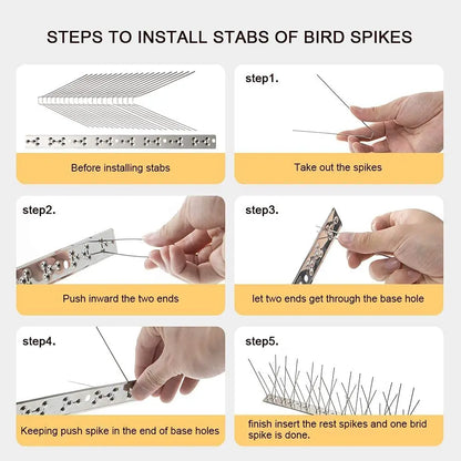 Púas para pájaros con base de acero inoxidable, resistentes y repelentes de aves, kit de cerca para palomas para ahuyentar a las aves pequeñas. 