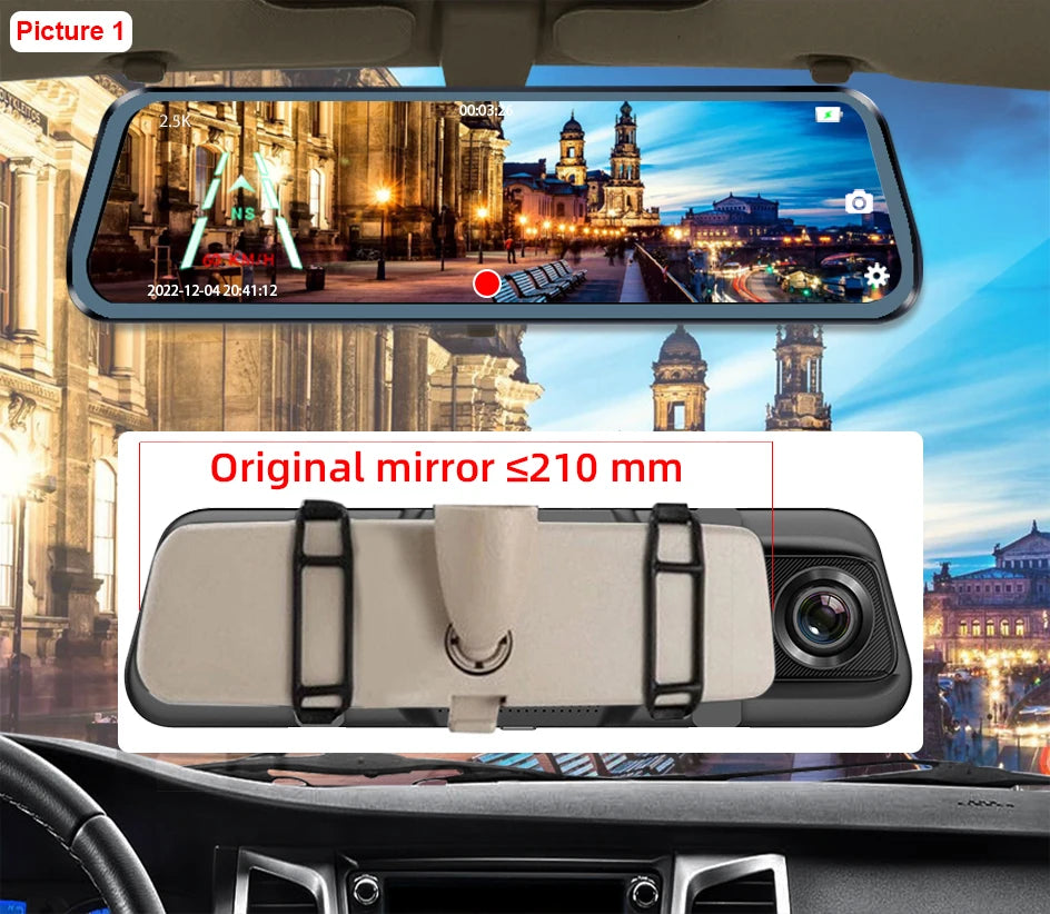 Acceo A37 Car DVR 10.0 Inch Rear View Mirror 2.5K Dash Cam 1080P Car Camera With Rear View Camera Video Recorder Registrar DVRs