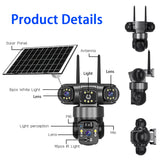 12MP 6K 3 Lens 3 Screen 4G Outdoor Solar Camera Wireless WiFi IP Cameras PIR Auto Tracking Solar Security CCTV Surveillance Cam