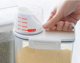 1Pc Sealed Cereal Insect-Proof Rice Bucket with Measuring Cup Transparent Rotary Food Moistureproof Tank Kitchen Storage Box 2KG