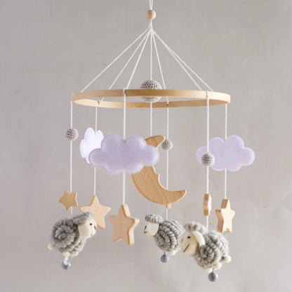 Crib Mobile Bed Bell Wooden Baby Rattles Soft Felt Cartoon Animal Bed Bell Newborn Music Box Hanging Toy Crib Bracket Baby Gifts