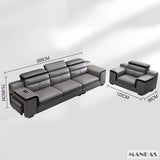 MINGDIBAO Leather Sectional Sofa Set with Cup Holder, USB, Adjustable Headrests & Bluetooth Speaker Living Room Couch with Stool