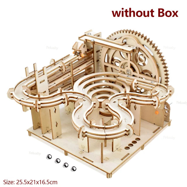DIY 3D Wooden Puzzle Mechanical Hand Model Building Kits Toys Marble Race Run Set with 4 Balls for Adults Kids Gifts 