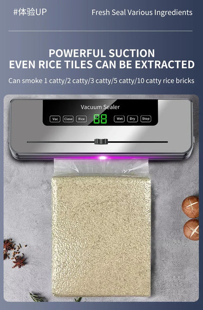 Electric Vacuum Sealer Built-in Cutter Kitchen Food Storage Seal Touch Button Dry/Wet Food Sealing Packaging Strips 10 Bags