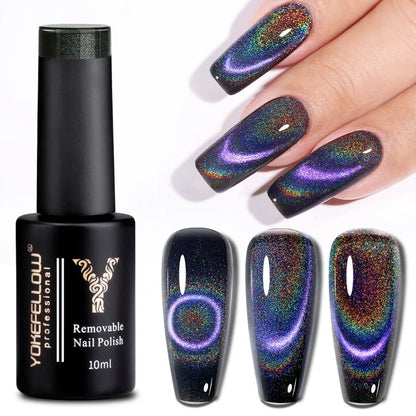 Esmalte de uñas en gel YOKEFELLOW Cat Eye de 10 ml, esmalte de uñas magnético plateado, esmalte de uñas en gel profesional para manicura DIY.