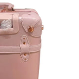 Vintage Leather Women Luggage Set 20in Carry-On + 24/26in Checked Suitcase Luxury Travel Trolley Case with Pink Handbag