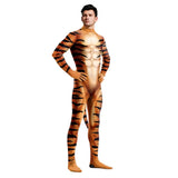 Zawaland Tiger Leopard Cheetah Petsuit for Men Animal Disguise Costume Crotch Zipper Zentai Halloween Carnival Full Bodysuits