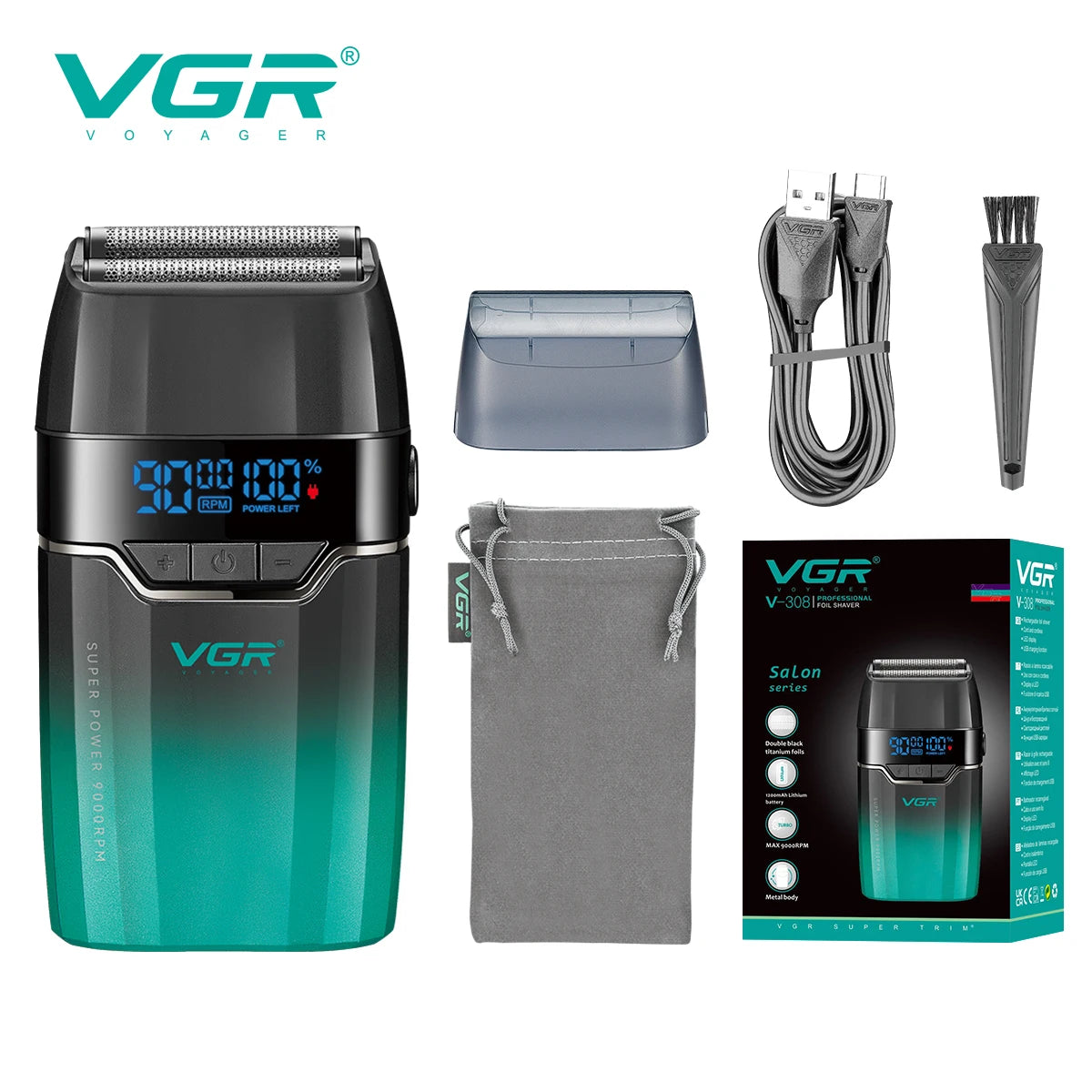VGR Hair Trimmer Professional Barber Cordless Clipper Electric Hair Cutting Machine Metal Hair Trimmer for Men V-003 V-906 V-308