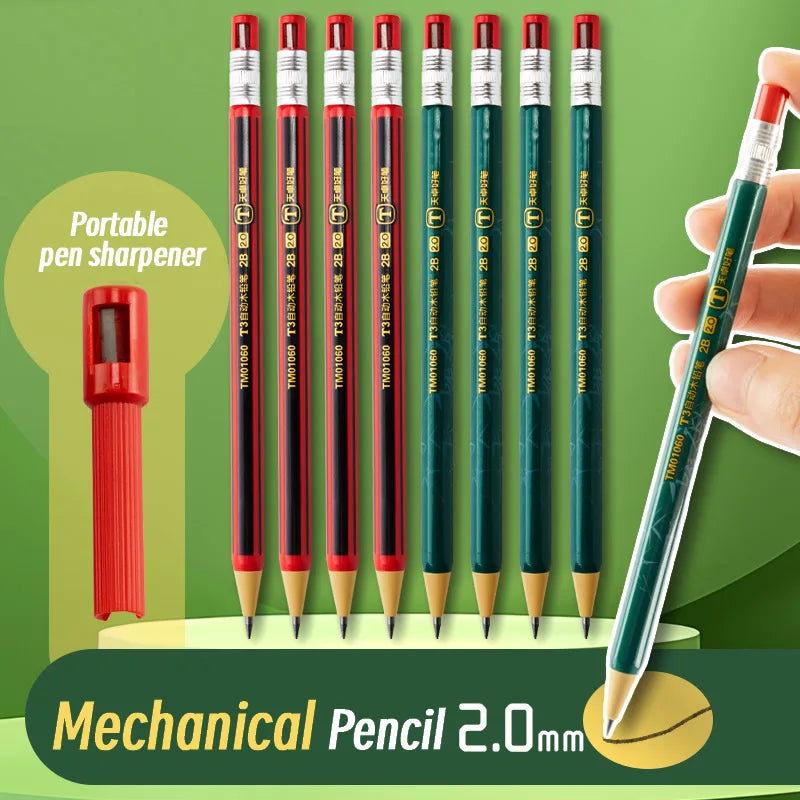 2.0mm Mechanical Pencils Set 2B Automatic Student Pencils with Sharpener Color Pencil Leads School Pens Kawaii Cute Stationery