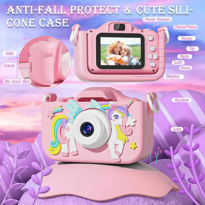 Cámara digital para niños de 1080P HD, cámara de vídeo de 2 pulgadas con funda de silicona, ideal para Navidad y cumpleaños.