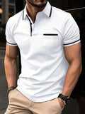 Men's Zipper Short-Sleeved Striped Polo Shirt Spring And Summer Fashion Casual Tops Street Outdoor Sports Wear Men's Clothing